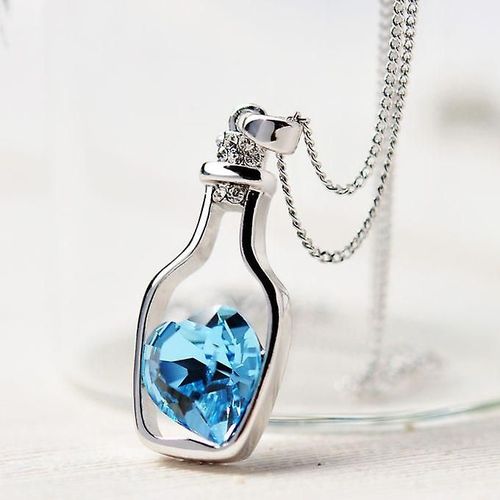Collier En Cristal Populaire Pour Femmes Et Dames, Bouteilles À Dérive D'amour, Bleu