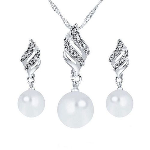 Collier Pendentif Perle Spirale + Boucles D'oreilles Sl