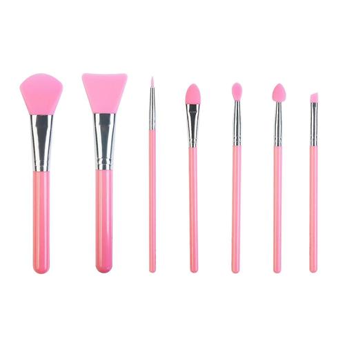 Lot De 7 Pinceaux De Maquillage En Silicone Pour Soins Du Visage Crème Ou Liquide, Soins Des Lèvres, Eye-Liner, Sourcils, Fard À Paupières Et Résine Uv Époxy Pour Travaux Manuels (Rose) 