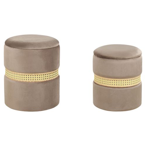 Pouf Medford Set De 2 Taupe Velours