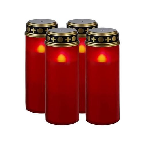 4 grandes lanternes funéraires avec effet flamme à piles - coloris rouge