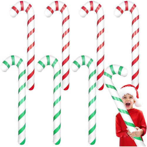 Paquet de 8 cannes de bonbon gonflables de 35 po pour les décorations de Noël, cannes de bonbon géantes pour les décorations de vacances en plein air, décorations de fête de Noël