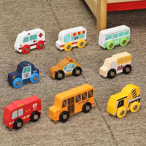 Scène En Bois Voiture Camion De Pompier Voiture De Police Ambulance Compatible Avec Les Jouets De Voie De Train En Bois Voiture De Police