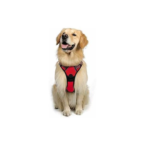 Harnais Chien L Arnais Rouge Anti Traction Réfléchissant Gilet Réglable Pour Chien Grand Taille, Attache Devant Crochet De Laisse Pour Randonnée Trajet Voiture, American Staff, Border Collie-Enl