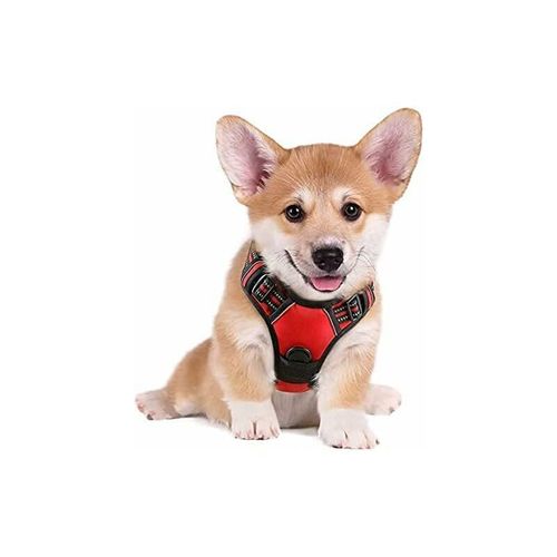 Harnais Chien S Arnais Rouge Anti Traction Réfléchissant Gilet Réglable Pour Chien, Attache Devant Crochet De Laisse Pour Randonnée Trajet Voiture, Bouledogue Français, Berger Australien-