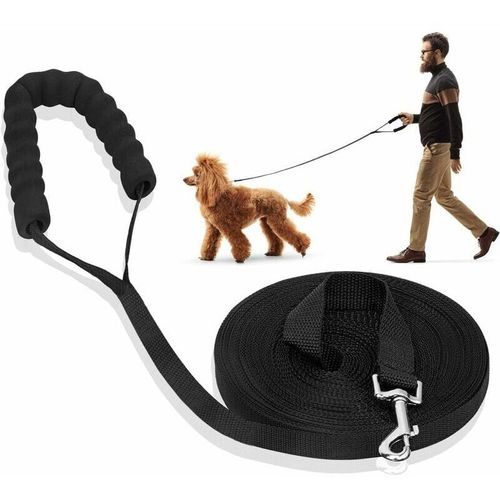 (10m, Noir) Laisse Longue De Dressage Pour Chiots Avec Poignée Rembourrée Pour Petits Et Grands Chiens