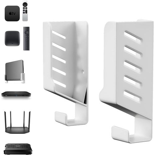 Universal Wall Mount for TV Box/Router/Network Switches/Modems,Compatible with TP-Link,Mi Box,Apple TV,Sky Q,Wall Shelf for Devices Thickness < 4 cm,White