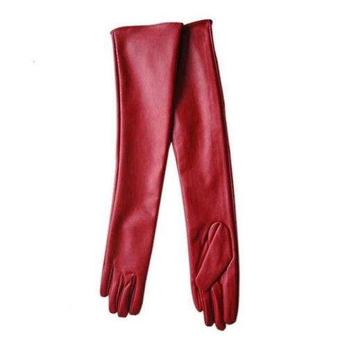 Gants Longs En Cuir Pour Femmes, Doigts Complets, Chauffe-Coude D'hiver, Gants D'opéra, 50cm, Rouge