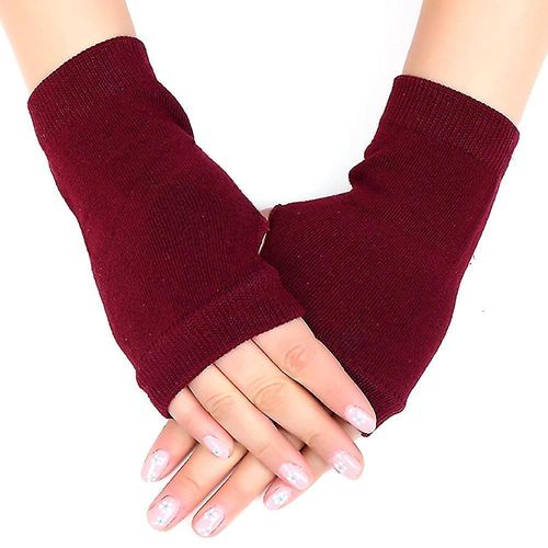 Gants Chauffe-Mains Sans Doigts Pour Femmes, Mitaines Souples Et Extensibles, Rouge Vin