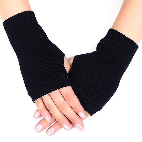 Gants Chauffe-Mains Sans Doigts Pour Femmes, Mitaines Extensibles Et Douces, Noires