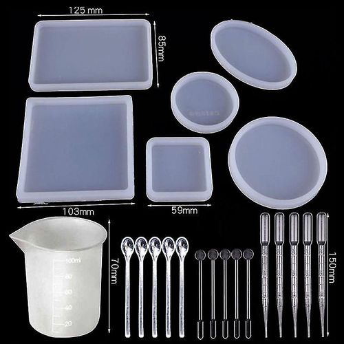 Grand Dessous De Verre En Résine De Silicone, Moule Rond, Carré, Rectangulaire, En Forme De C¿Ur, Ovale, Kit D'outils De Fabrication De Bijoux, 22 Pièces
