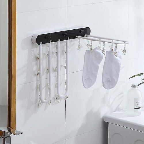 Supports de séchage pliables pour cintre de chaussettes à linge mural avec 24 Clips support de cintre multifonctionnel noir