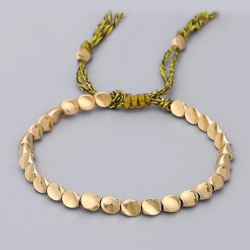 Bracelet Tressé Bouddhiste Tibétain Pour Femme, Jaune*Café