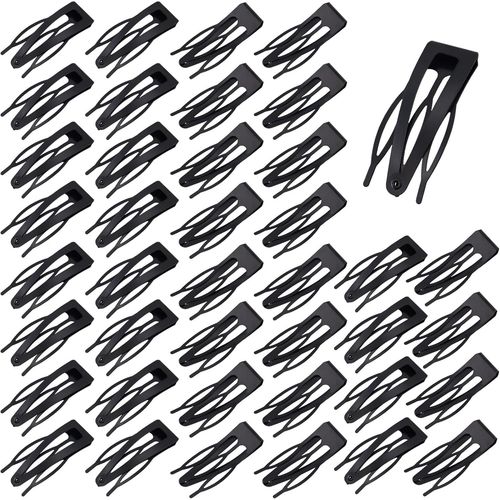 40 Pièces Pinces À Cheveux À Double Griffe, Métal Barettes Cheveux, Pince Cheveux Plate Pour La Fabrication De Cheveux(Noir)