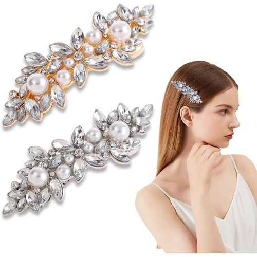 2 Pièces Barrette Vintage En Strass Argent Barrettes De Tête Barrette En Cristal Coiffure Décorative Accessoires,Barrettes À Cheveux En Strass Pour Mariage,Bijou De Cheveux Pour Femmes