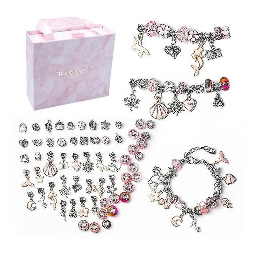 Kit De Fabrication De Bracelets Pour Filles, Fournitures De Fabrication De Bijoux, Perles, Bracelets À Breloques, Cadeaux Artisanaux, Jouets Pour Adolescentes De 4, 5, 6, 7, 8, 9, 10, 12 Ans, Rose