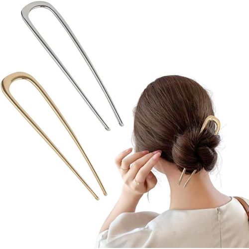 2 Pieces Metal U-Shaped Hair Clips Hair Clips, Fork Hair Clips U-Shaped French Hair Clips Ladies Girls Hair Clips (Gold And Silver)