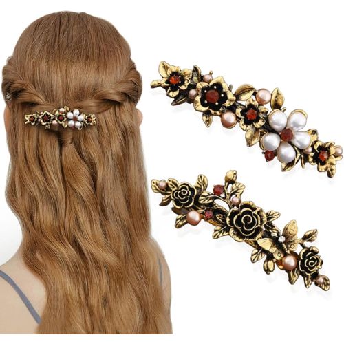 2 Pièces Barettes Cheveux Femme, Vintage Métal Barrettes À Cheveux, Pince A Cheveux Perle De Cristal Pour Cheveux Fins, Accessoire Cheveux Pour Mariage Femme Fille 