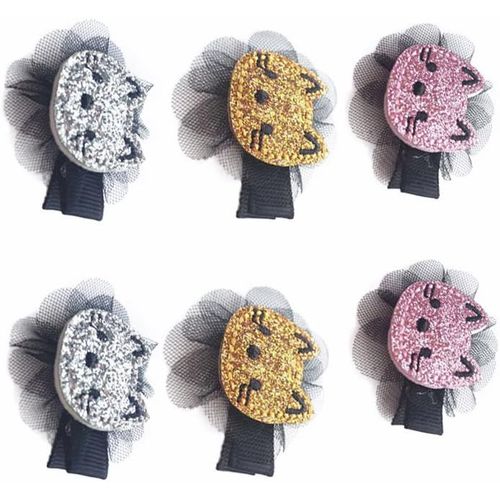 Lot De 6 Épingles À Cheveux Chat À Paillettes Pour Bébé Fille (Rose + É+Or 2 Bijoux Jeder) 