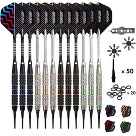 Flechette Pointe Plastique Fléchettes 9 pcs 18 Grammes avec 50 Pointe Flechette Plastique 20 Anneaux en Caoutchouc 27 Vol Flechettes pour Cible Electronique