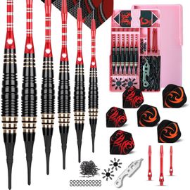 Flechette Pointe Plastique Fléchettes 6pcs 18 Grammes avec 50 Pointes Flechette Plastique 20 Anneaux en Caoutchouc 12 Vol Flechettes pour Cible Electronique,Emballage boîte Cadeau