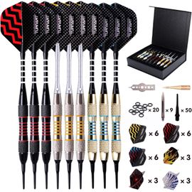 Flechette Pointe Plastique Fléchettes 9 pcs 18 Grammes avec 50 Pointe Flechette Plastique 20 Anneaux en Caoutchouc 27 Vol Flechettes pour Cible Electronique