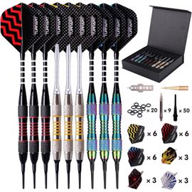 Flechette Pointe Plastique Fléchettes 9 pcs 18 Grammes avec 50 Pointe Flechette Plastique 20 Anneaux en Caoutchouc 27 Vol Flechettes pour Cible Electronique