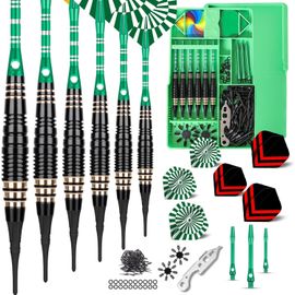 Flechette Pointe Plastique Fléchettes 6pcs 18 Grammes avec 50 Pointes Flechette Plastique 20 Anneaux en Caoutchouc 12 Vol Flechettes pour Cible Electronique,Emballage boîte Cadeau