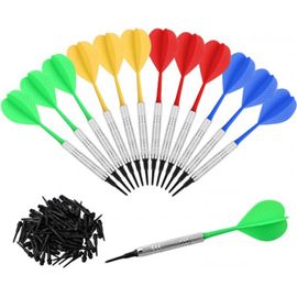 12 Fléchettes avec 100 Pointes Flechette Pointe Plastique 14g Fléchettes à Pointe Souple Flechettes pour Cible Electronique Set de Flechettes à Pointe Souple pour Maison