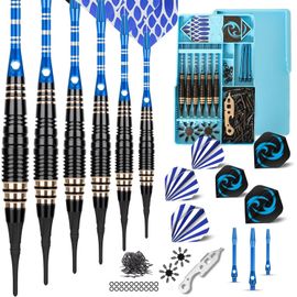 Flechette Pointe Plastique Fléchettes 6pcs 18 Grammes avec 50 Pointes Flechette Plastique 20 Anneaux en Caoutchouc 12 Vol Flechettes pour Cible Electronique,Emballage boîte Cadeau