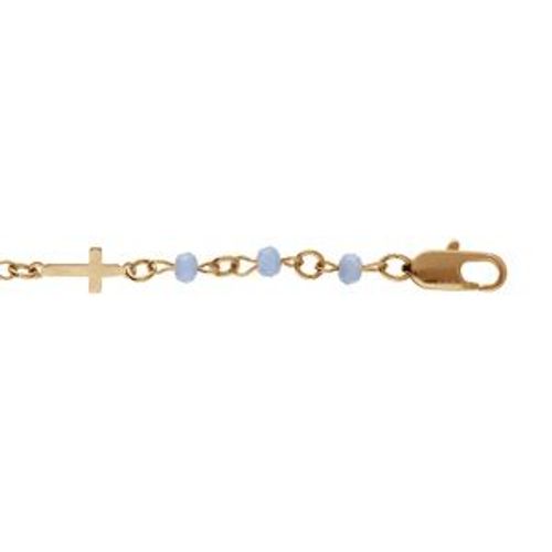 Bracelet Plaqué Or Croix Et Perles Bleu 16+3cm