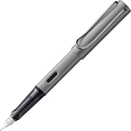 Graphite - Stylo-Plume Avec Grip Ergonomique Et Plume Acier En Taille F - Corps En Aluminium Léger - Avec Cartouche T 10 Bleue - Droitier
