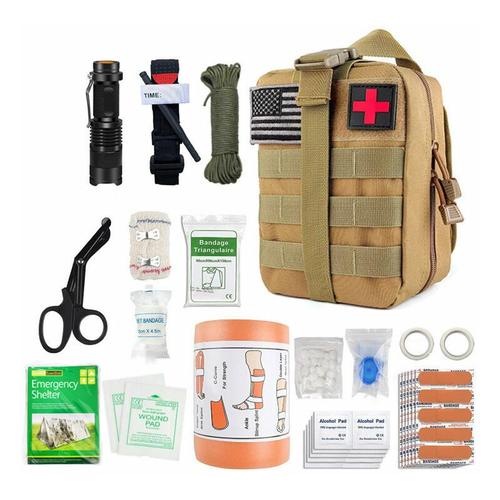 Trousse De Secours Militaire Tactique Complète Montage En France Normes Ce + Petite Trousse + Bandoulière + Tire-Tique + Bracelet De Survie - Conçu Pour La Randonnée, Les Voyages, L'airsoft 