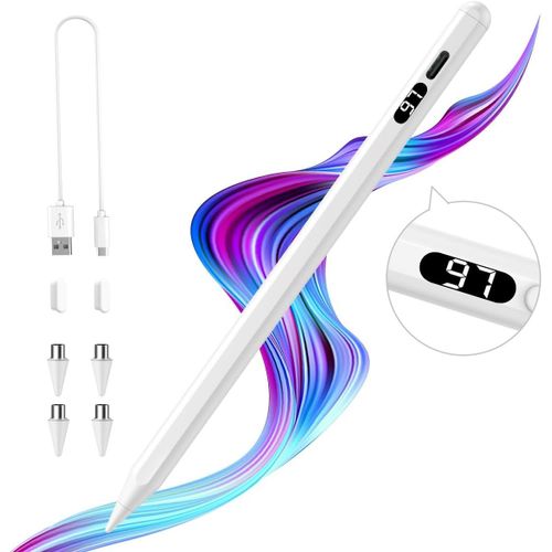 Stylet À Écran Tactile, Stylet À Charge Rapide Compatible Avec Ipad/Iphone/Android/Ios/Samsung/Xiaomi Tablettes, Stylet Écran Capacitif Avec Affichage De Puissance, Blanc