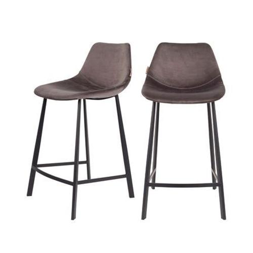 Dutchbone - Franky - 2 Tabourets De Bar En Velours 65cm - Gris  - Gris