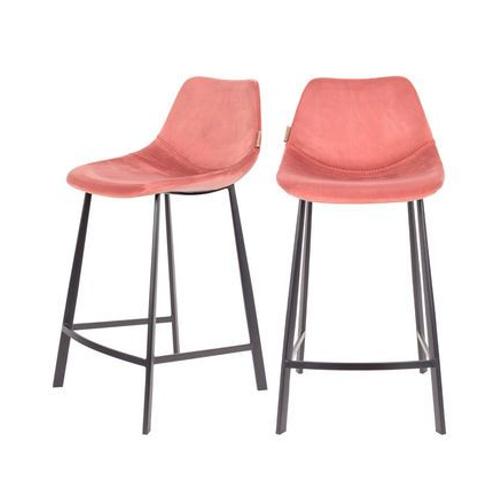 Dutchbone - Franky - 2 Tabourets De Bar En Velours 65cm - Rose  - Rose