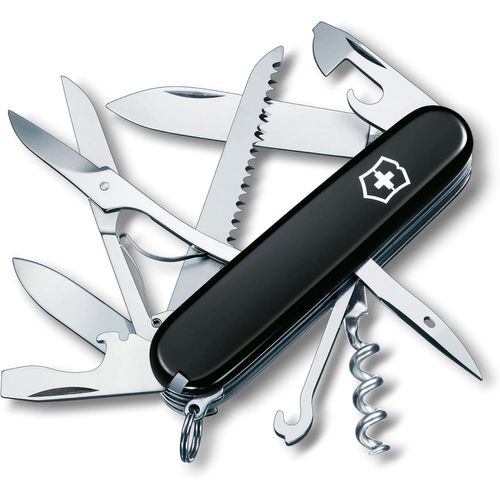 Couteau De Poche Suisse, Léger, Multitool, 15 Fonctions, Grand Lame, Tire Bouchon, Ouvre Boite, Noir