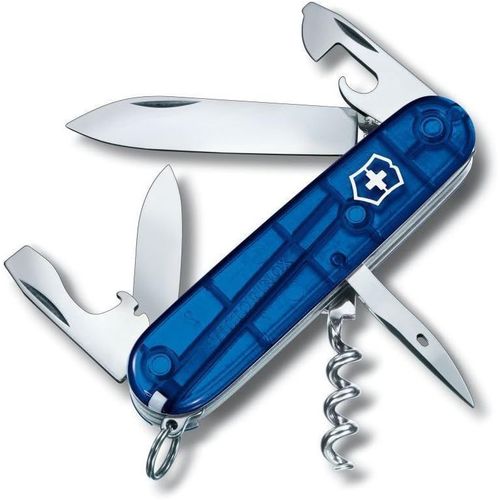 Spartan Couteau De Poche Suisse, Léger, Multitool, 12 Fonctions, Lame, Ouvre Boite, Tire Bouchon, Bleu Transparent