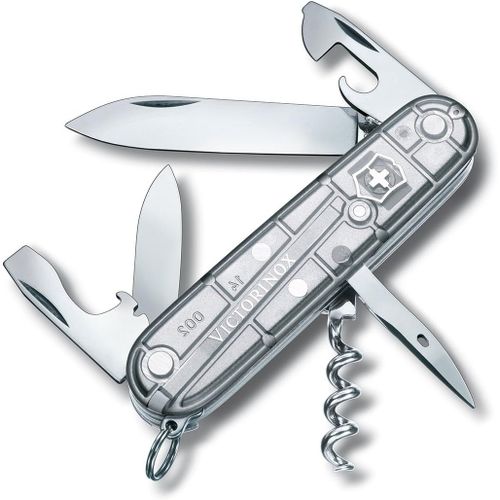 Spartan Couteau De Poche Suisse, Léger, Multitool, 12 Fonctions, Lame, Ouvre Boite, Tire Bouchon, Argent Transparent