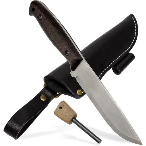 Knives Nighthawk Adventurer Couteau De Camping En Acier Inoxydable À Lame Fixe Étui En Cuir Noir Et Allume-Feu Couteau À Lame Pleine Soie Bushcraft