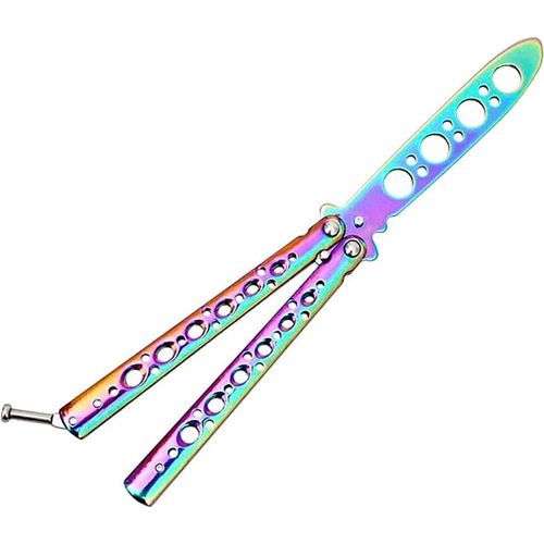 Métal Non Aiguisé Couteau Papillon D¿Entraînement, Couleurs Arc-En-Ciel Entraînement Knife, Lame Non Tranchante Sans Danger, Aite Couteau Papillon Trainer