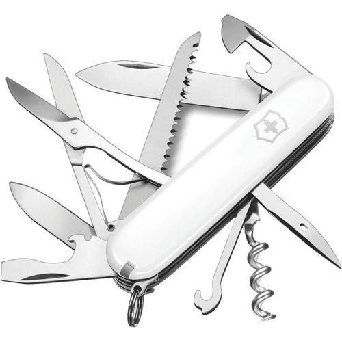 Couteau De Poche Suisse, Léger, Multitool, 15 Fonctions, Grand Lame, Tire Bouchon, Ouvre Boite, Blanc