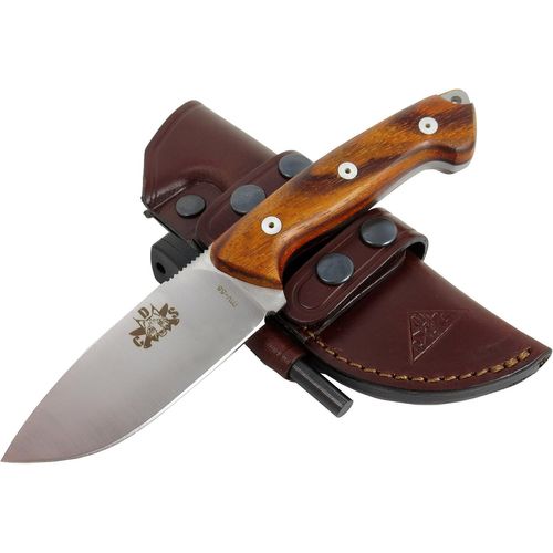 Couteau De Camping Outdoor Survie Bushcraft Multifonctionnel, Lame Inox Mova-58, Étui De Transport En Cuir + Allume Feu, Fabriqué En Espagne