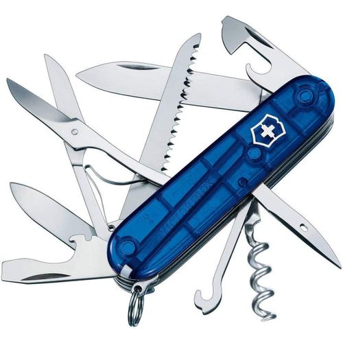 Couteau De Poche Suisse, Léger, Multitool, 15 Fonctions, Tire Bouchon, Grand Lame, Ouvre Boite, Bleu