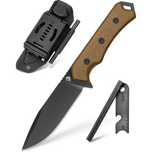 Couteau De Chasse, D2 Acier Couteau Lame Fixe, 10cm Couteau Survie Avec Allume-Feu Et Étui En Cuir, Full Tang Couteau Collection,Idéal Pour Le Camping, La Chasse, Les Cadeaux