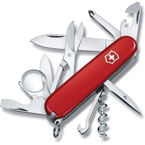 Explorer, Swiss Army Knife, Couteau De Poche Suisse, Léger, Multitool, 16 Fonctions, Lame, Tire Bouchon, Loupe, Rouge