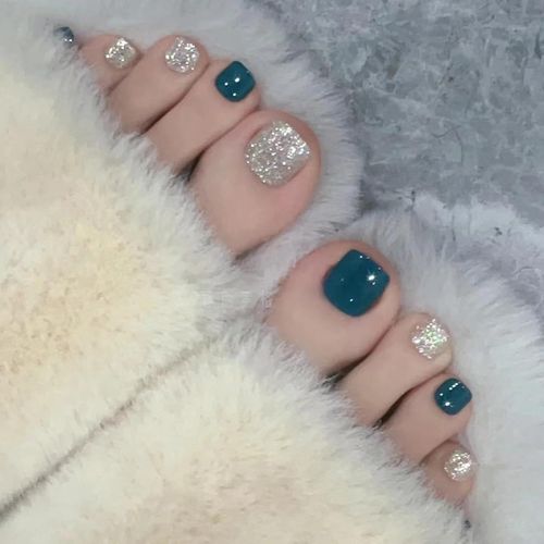 24 Pièces Ongles D'orteil, Français Faux Ongles Pieds Artificiels À Couverture Complète En Acrylique Pour Femmes Et Filles Nail Art, 12 Tailles - Lac Salé Étincelant 