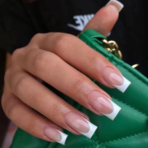 24 Pièces Faux Ongles Long, Blanc Laiteux French Press On Nails Courts, Coffin Faux Ongle Avec Colle Pour Femme Et Fille, Ballerina Faux Ongles À Coller Nail Art 