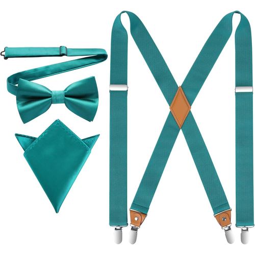 Men's Braces With Very Strong 4 Clips Heavy Duty X Style Suspenders Adjustable Pre-Tied Bow Tie With Pocket Square Set""},""Additionalweblabs"".[M654]