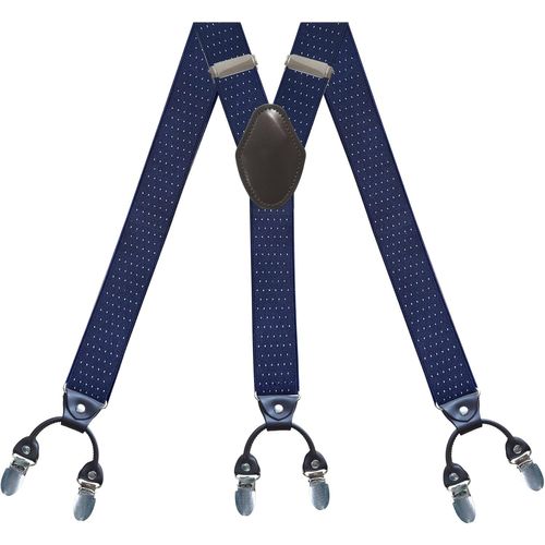 Mens Navy Polka Dot Adjustable Braces | 3.5cm Wide And Thick Braces | With Gift Box | 6 Clips City Smart Style Suit Shirt,Navy,One Size,Navy Blue,One Size